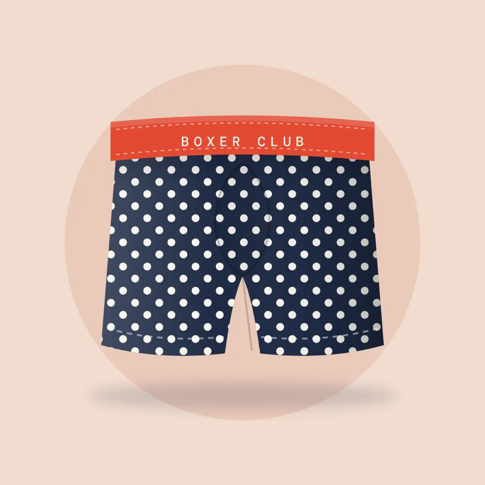 Boxer azul-marinho com pontos creme e cós vermelho