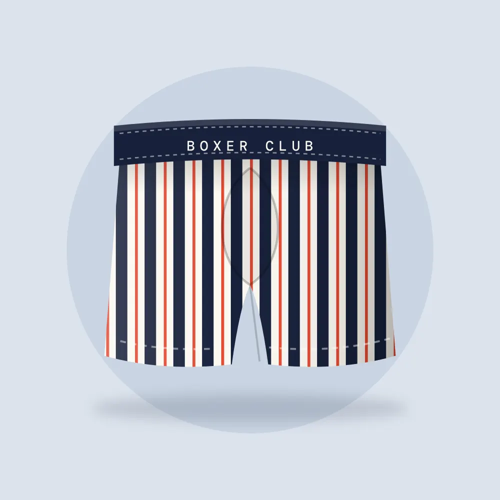 Boxer às riscas azul-marinho, creme e vermelho
