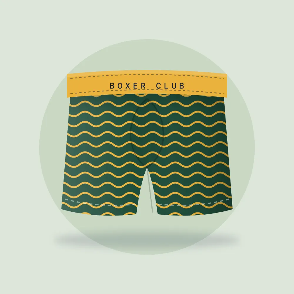 Boxer verde-garrafa com ondas mostarda
